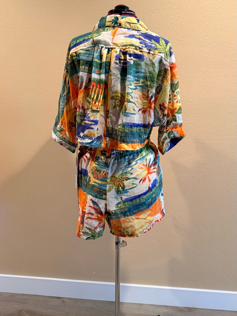 Tropical Print Drawstring Shirt - Multicolor Two Piece Set - Picture 2 of 2